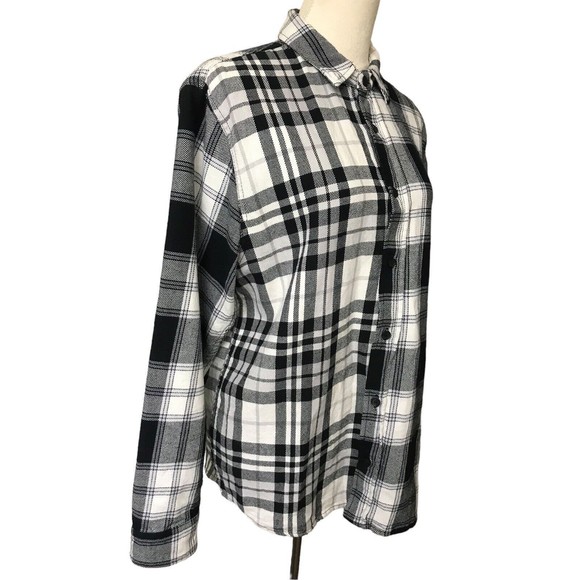 Zara Womens Black White Plaid Flannel Shacket Oversized Relaxed Fit Button Up S - Picture 3 of 10
